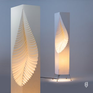 Lampadaire Leaf 107 cm 3'6 sur pied métallique, décoration de salon moderne faite main, gain de place, emballage écologique Papier en résine organique image 1