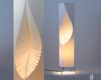 Bladvloerlamp - 107 cm (3'6) op draadstandaard, handgemaakt modern woonkamerdecor, ruimtebesparend, milieuvriendelijke verpakking | Organisch harspapier