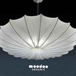Moodoo ORGANIC – Grande e bella lampada a sospensione / Luce contemporanea / Paralume in tessuto / Lampada da soffitto di design / Splendido accessorio per interni