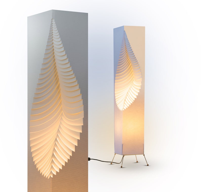 Lampadaire Leaf 107 cm 3'6 sur pied métallique, décoration de salon moderne faite main, gain de place, emballage écologique Papier en résine organique image 10