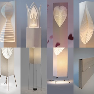 Supporti e paralumi separati di Moodoo - Lampade da terra originali di design fatte a mano in carta di resina organica, montate su un supporto in filo metallico