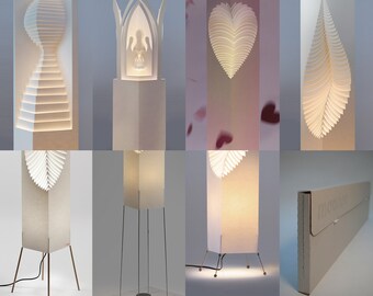 Separate stands and shades by Moodoo - Design original hand made paper floor lamps, made of organic resin paper standing on a wire stand