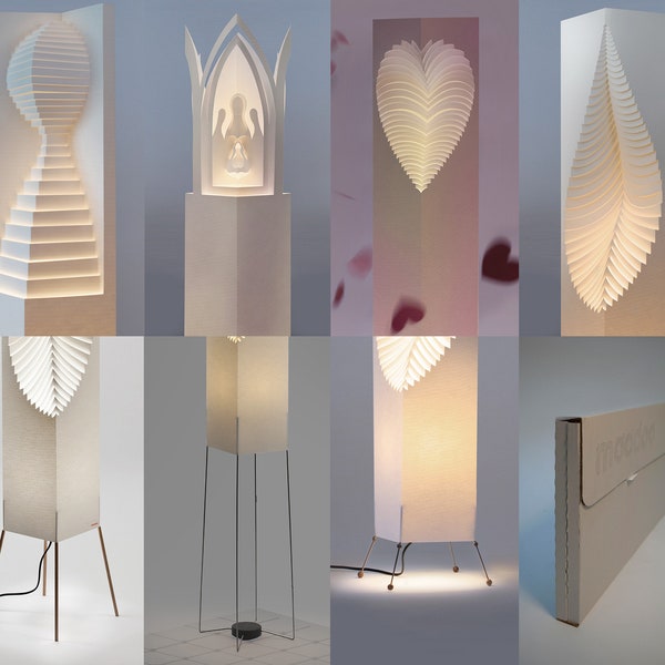 Separate stands and shades by Moodoo - Design original hand made paper floor lamps, made of organic resin paper standing on a wire stand