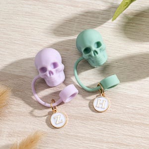 Colorful Skeleton Skull Straw Topper Cover,Reusable Silicone Skull Straw Charm Cover, Straw Cap,Tumbler Accessories,Halloween Party Supply