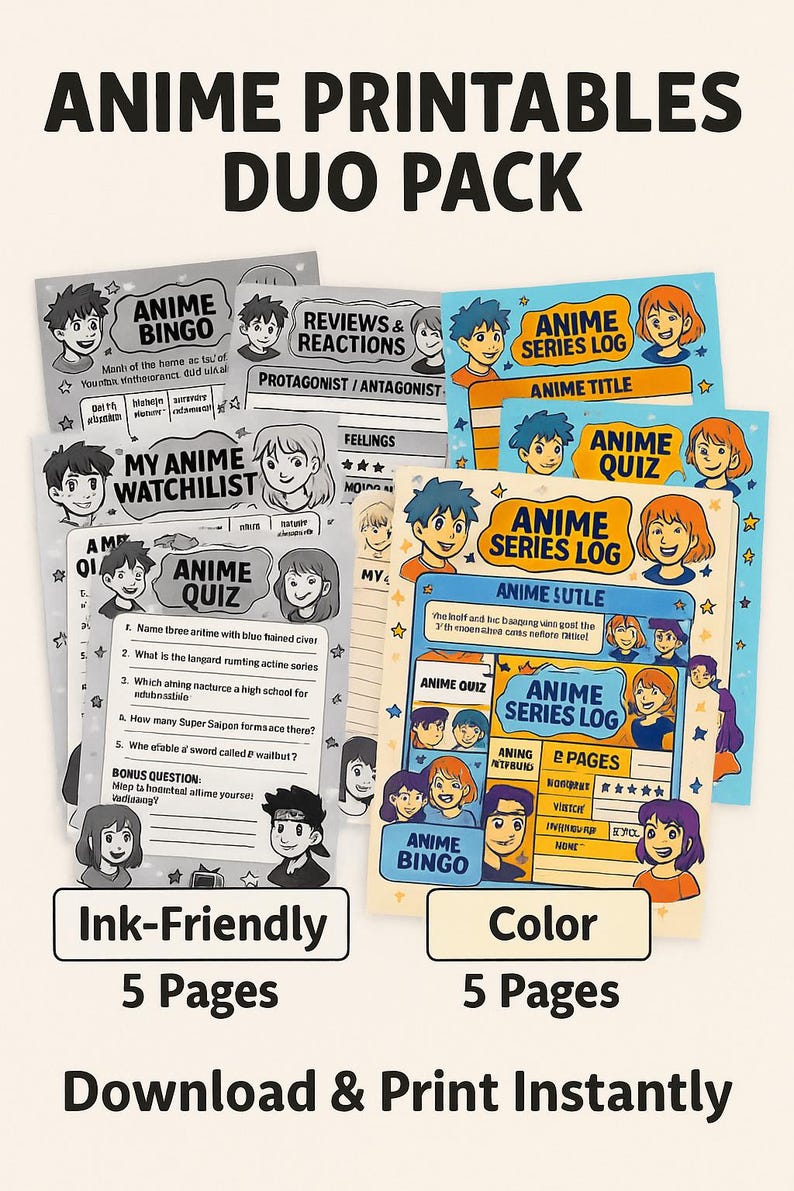 Anime Printable Bundle – Colour + B&W Watchlist, Quiz, Bingo and Anime ...