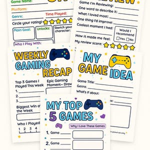 Game On: Printable Gaming Journal for Kids – 5 Fun Gaming Worksheets | Digital Download | Video Game Tracker & Review Pack