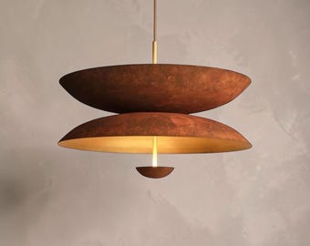 Mid Century Modern Brass Pendant Light | Red Rustic Chandelier | Retro Ceiling Lamp For Dining