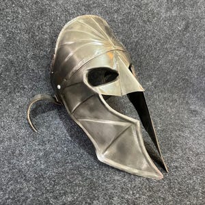Antique Black Steel Gladiator Mask – Medieval Warrior Face Armor – Handmade Cosplay Helmet with Leather Lining – Roman Spartan Costume Prop