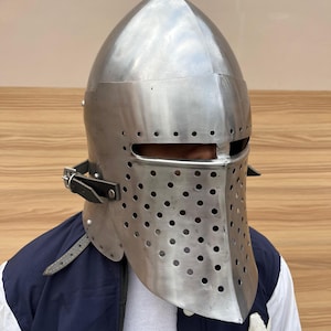 Medieval Crusader Helmet | 18 Gauge Steel Knight Armor | Templar Great Helm Replica | Cosplay LARP Helmet | Handmade Collectible