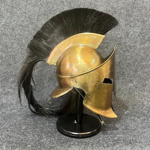 Spartan Warrior Helmet with Black Plume | Greek Corinthian Brass Helmet Replica | Medieval Armor Cosplay Prop | Handmade Collectible Helmet