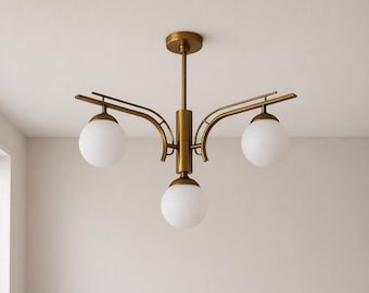 Moderne Spoetnik-kroonluchter uit het midden van de eeuw - glazen bol, 3-lichts hanglamp voor eetkamer, keuken en slaapkamer