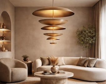 Lámpara de araña italiana Stilnovo de latón Sputnik: Lámpara colgante de estilo moderno de mediados de siglo con 7 luces para comedor, sala de estar y cocina.