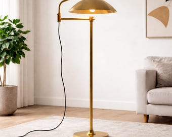Handmade Modern Brass Floor Lamp - Mid Century Modern Standing Light For Living, Bedroom & Dining