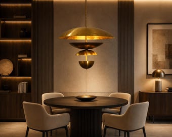 Handmade Brass Sputnik Pendant Light, Mid Century Italian Chandelier, Luxury Ceiling Lamp