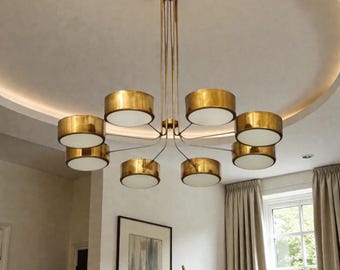 Italian Stilnovo Brass Sputnik Chandelier | Mid-Century Modern, 8-Light Pendant For Dining & Entryway Lamp