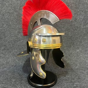 Roman Centurion Helmet with Red Plume | Handmade Steel Gladiator Helmet with Crest | Historical Armor for Cosplay, Reenactment, Display