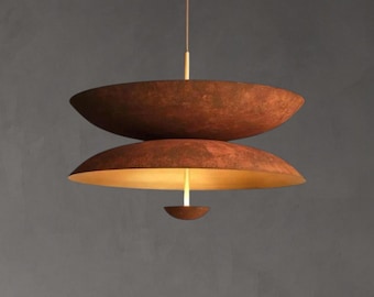 Mid Century Modern Brass Pendant Light | Red Rustic Chandelier | Retro Ceiling Lamp For Dining