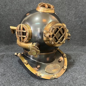 Rare Antique Mark V Diver Helmet – US Navy Deep Sea Diving Replica – Vintage Scuba Helmet Décor – Boston Maritime Collectible Diving Helmet