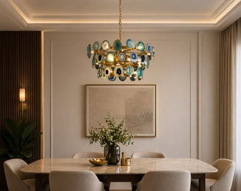 Lámpara de araña Blue Agate Starburst – Lámpara colgante de estilo moderno de mediados de siglo con 8 luces para comedor, cocina y dormitorio.