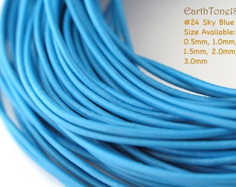 LRD0130024) 0.5mm, 1.0mm, 1.5mm, 2.0mm, 3.0mm Sky Blue Genuine Round Leather Cord.   Length Available.
