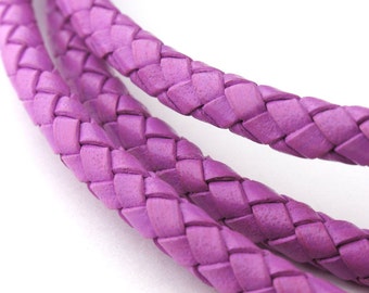 5.0mm Middle Lilac Genuine Braided Bolo Leather Cord.  Purple Leather Cord. 1 meter, 2.6 meters.  Length Available (LBOLO0350639)