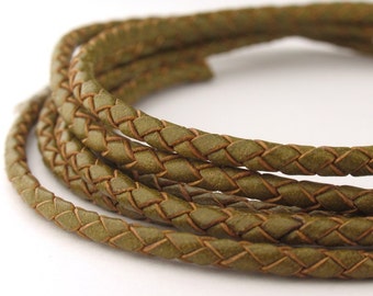 LBOLO0325617) 2.5mm Lime Green Genuine Braided Bolo Leather Cord.  2 meters, 6.6 meters.  Length Available.