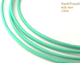 LRD0115025) 1.5mm Mint Genuine Round Leather Cord.  5 meters, 10 meters, 14.55 meters.  Length Available.