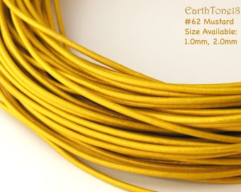 LRD0110062) 1.0mm, 2.0mm Mustard Genuine Metallic Round Leather Cord.  Length Available.