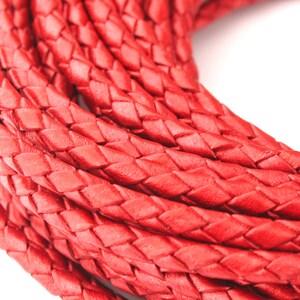 LBOLO0340757) Cavo in pelle Bolo intrecciata rossa marocchina da 4,0 mm.  1 metro, 2 metri, 5 metri, 8,69 metri.  Lunghezza disponibile.