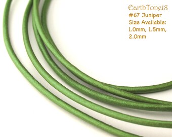 LRD0115067) 1.0mm, 1.5mm, 2.0mm Juniper Genuine Metallic Round Leather Cord.   Length Available.