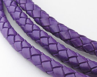 LBOLO0350640) 5.0mm Middle Violet Genuine Braided Bolo Leather Cord.  1 meter, 2 meters, 5.55 meters.  Length Available.