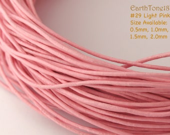 LRD0105029) 0.5mm, 1.0mm, 1.5mm, 2.0mm Light Pink Genuine Round Leather Cord.  Length Available.