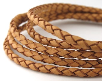 LBOLO0325601) 2.5mm Natural Genuine Braided Bolo Leather Cord.  2 meters, 5 meters, 10 meters, 20 meters.  Length Available.