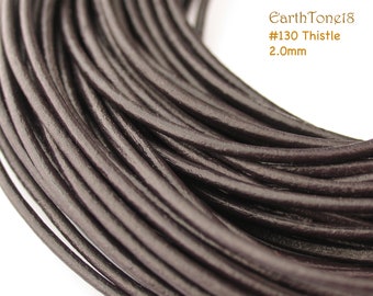 LRD0120130) 2.0mm Thistle Genuine Round Leather Cord.  5 meters, 10 meters, 21.4 meters.  Length Available.