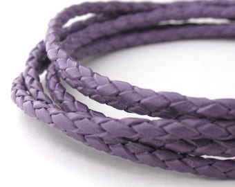 LBOLO0330668) 3.0mm Violet Genuine Braided Bolo Leather Cord.  2 meters, 5 meters, 10.4 meters.  Length Available.
