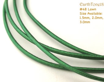 LRD0115048) 1.5mm, 2.0mm, 3.0mm Lawn Genuine Metallic Round Leather Cord.   Length Available.