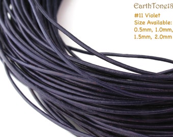 LRD0105011) 0.5mm, 1.0mm, 1.5mm, 2.0mm Violet Genuine Round Leather Cord.  Length Available