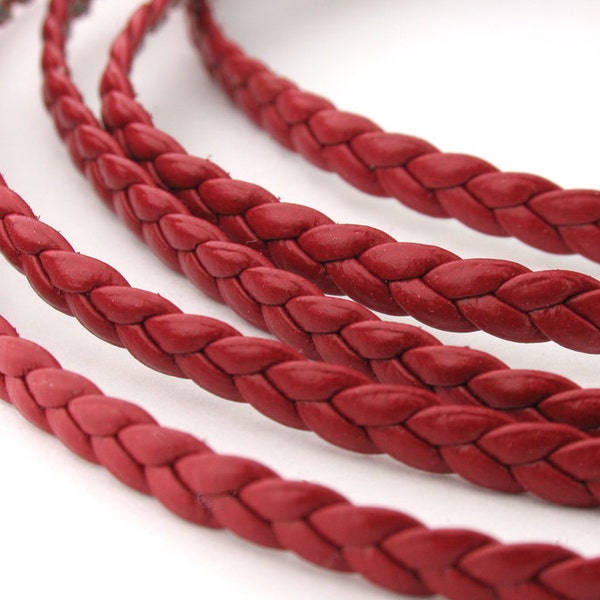 LLFBB1532026) 1 meter of 3x2mm Corida Red Flat Braided Leather Like Cord