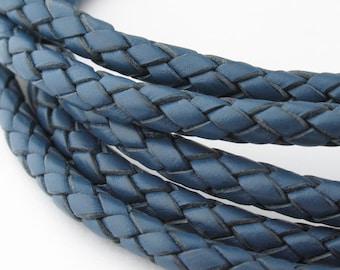 LBOLO0350638) 5.0mm Iris Blue Genuine Braided Bolo Leather Cord.  1 meter, 3.6 meters.  Length Available.