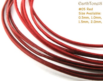 0.5mm, 1mm Red Round Leather Cord Supply, 1.5mm, 2mm Orange Red genuine leather lace, Turkey Red real leather string, Red Matt Finish #05