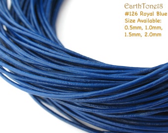 LRD0105126) 0.5mm, 1.0mm, 1.5mm, 2.0mm Royal Blue Genuine Round Leather Cord.  Length Available.