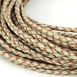 LBOLO0325623) 2.5mm Pearl Genuine Metallic Braided Bolo Leather Cord.  2 meters, 6.2 meters.  Length Available.