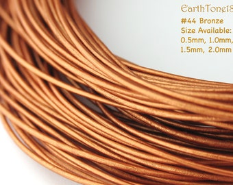 LRD0110044) 0.5mm, 1.0mm, 1.5mm, 2.0mm Bronze Genuine Metallic Round Leather Cord.   Length Available.