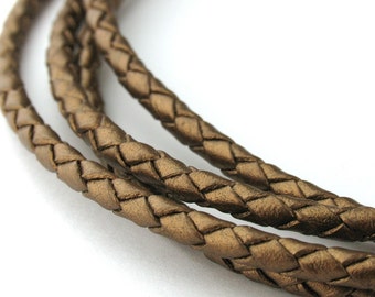 LBOLO0335652) 3.5mm Kansa Metallic Genuine Braided Bolo Leather Cord.  3.7 meters.  Length Available.