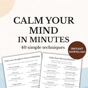 Stop Overthinking Fast - Angst Relief Spickzettel zum Ausdrucken, 40 Bewältigungsfähigkeiten, um Ihren Geist in Minuten zu beruhigen