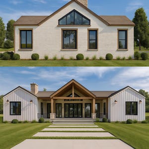 Moderne Bauernhaus Hauspläne | 2 Schlafzimmer ebenerdig | Komplette Konstruktionsentwürfe | Architektonische CAD-Dateien | Kostenlose Materialliste