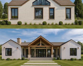 Modern Farmhouse House Plans | 2 Bedroom Single Story | Complete Construction Blueprints | Architectural CAD Files | Instant Download