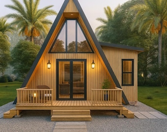 Tiny House Plannen A-frame Cabin met Loft 520 vierkante voet, Kleine Cabin Plannen PDF, Doe-het-zelf Tiny Home, Materiaallijst, Lijst met benodigde houtsneden