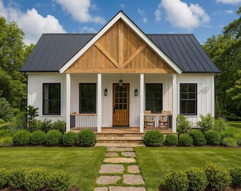 Modern Farmhouse House Plans 3 Bedroom 2 Bath Single Story | 1254 sqft PDF | Front Porch | Material List | Instant Download