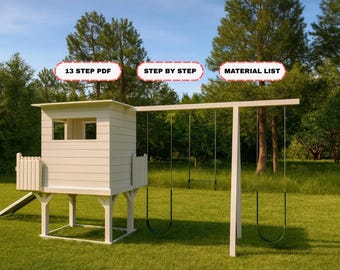 Backyard Adventure Playset Plans | DIY Kids Playhouse with Swings & Slide | Wooden Outdoor Playset PDF / Material list